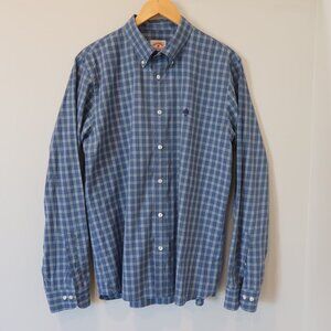 BROOKS BROTHERS mens blue plaid shirt embroidered logo red fleece L preppy acad